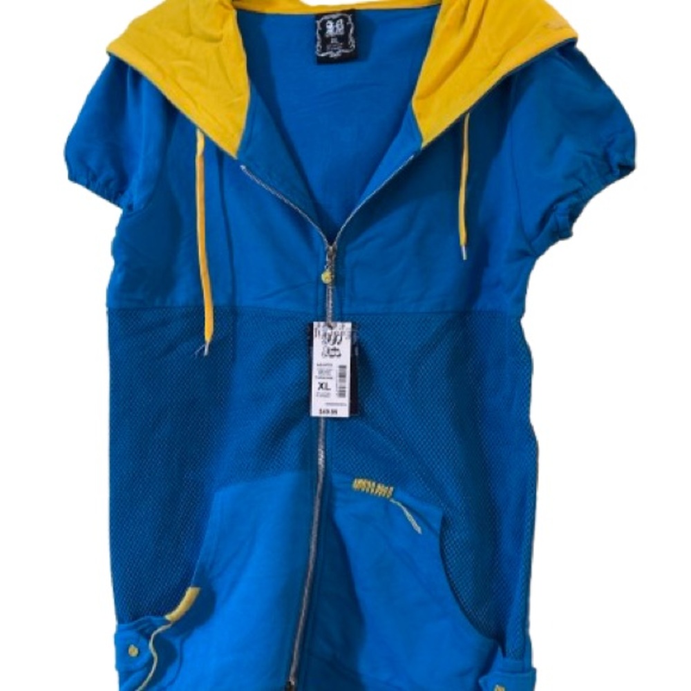 Blue and Yellow Hooded Vest